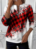 Women Plaid Crew Neck Printing Casual Spring/Fall Long Sleeve Sweatshirt