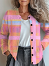 Women Abstract Printing Long Sleeve Crew Neck Vintage Spring/Fall Cardigan Outerwear