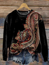 Women Ethnic Crew Neck Printing Casual Spring/Fall Long Sleeve Sweatshirt