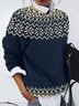 Women Abstract Printing Spring/Fall Casual Long Sleeve Crew Neck Sweater