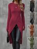 Women Plain Long Sleeve Tee T-shirt Crew Neck Split Joint Vintage Spring/Fall Top