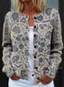 Women Floral Printing Long Sleeve Crew Neck Vintage Spring/Fall Cardigan Outerwear