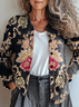 Women Floral Printing Long Sleeve Crew Neck Vintage Spring/Fall Cardigan Outerwear