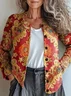 Women Floral Printing Long Sleeve Crew Neck Vintage Spring/Fall Cardigan Outerwear