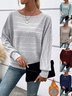 Women Plain Long Sleeve Tee T-shirt Crew Neck Jacquard Vintage Spring/Fall Top