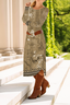 Women Floral Long Sleeve Spring/Fall Dress Crew Neck Daily Casual Midi T-Shirt Dress A-Line Dress