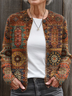 Women Abstract Printing Long Sleeve Crew Neck Vintage Spring/Fall Cardigan Outerwear