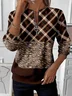 Women Plaid Crew Neck Printing Casual Spring/Fall Long Sleeve Sweatshirt