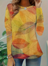 Women Leaf Long Sleeve Tee T-shirt Crew Neck Casual Spring/Fall Tunic Top