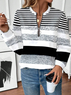 Women Striped Crew Neck Printing Casual Spring/Fall Long Sleeve Sweatshirt