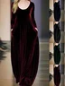 Women Plain Long Sleeve Spring/Fall Split Joint Dress Crew Neck Daily Vintage Maxi Velvet A-Line Dress
