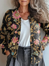Women Floral Printing Long Sleeve Crew Neck Vintage Spring/Fall Cardigan Outerwear