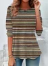 Women Striped Long Sleeve Tee T-shirt Crew Neck Casual Spring/Fall Tunic Top