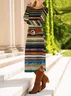 Women Striped Long Sleeve Spring/Fall Dress Crew Neck Daily Casual Midi T-Shirt Dress A-Line Dress