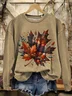 Women Maple Leaf Crew Neck Printing Casual Spring/Fall Long Sleeve Sweatshirt