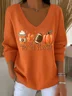 Women Text Letters Long Sleeve Tee T-shirt V Neck Printing Casual Spring/Fall Top