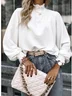 Women Geometric Long Sleeve Tee T-shirt Stand Collar Gathered Vintage Spring/Fall Top