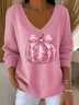 Women Halloween (pumpkin) Long Sleeve Tee T-shirt V Neck Printing Casual Spring/Fall Top