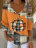 Women Halloween (pumpkin) Long Sleeve Tee T-shirt V Neck Printing Casual Spring/Fall Top
