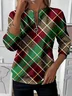 Women Plaid Crew Neck Printing Casual Spring/Fall Long Sleeve Sweatshirt