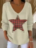 Women Plaid Long Sleeve Tee T-shirt V Neck Printing Casual Spring/Fall Top