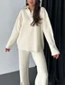 Women Plain Split Joint Two-Piece Set Daily Long Sleeve Casual Spring/Fall Top With Pants Matching Set