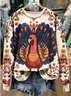 Women Turkey Crew Neck Printing Casual Spring/Fall Long Sleeve Sweatshirt