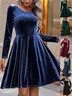 Women Plain Short Sleeve Summer Split Joint Dress Crew Neck Party Vintage Midi Party Dress A-Line Dress