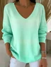 Women Ombre Spring/Fall Casual Long Sleeve V Neck Cotton Sweater