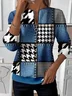 Women Houndstooth Crew Neck Printing Casual Spring/Fall Long Sleeve Sweatshirt