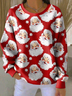 Women Santa Claus Crew Neck Printing Casual Spring/Fall Long Sleeve Sweatshirt