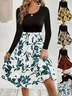 Women Floral Long Sleeve Spring/Fall Printing Dress Crew Neck Daily Vintage Mini Tank A-Line Dress