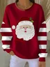 Women Striped Crew Neck Printing Casual Spring/Fall Long Sleeve Sweatshirt