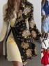 Women Floral Long Sleeve Spring/Fall Printing Dress V Neck Daily Vintage Mini Hip Skirt A-Line Dress