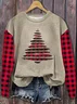 Women Plaid Crew Neck Printing Casual Spring/Fall Long Sleeve Sweatshirt