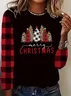 Women Plaid Long Sleeve Tee T-shirt Crew Neck Printing Casual Spring/Fall Graphic Tee Top