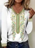 Women Floral Long Sleeve Tee T-shirt V Neck Printing Casual Spring/Fall Graphic Tee Top