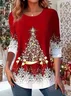 Women Christmas Long Sleeve Tee T-shirt Crew Neck Casual Spring/Fall Tunic Top
