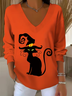 Women Cat Long Sleeve Tee T-shirt V Neck Printing Casual Spring/Fall Top