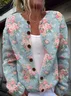 Women Floral Printing Long Sleeve Crew Neck Vintage Spring/Fall Cardigan Outerwear