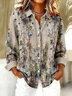 Women Floral Long Sleeve Shirt Spring/Fall Buckle Shirt Collar Regular Sleeve Daily Casual Top