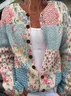 Women Floral Printing Long Sleeve Crew Neck Vintage Spring/Fall Cardigan Outerwear
