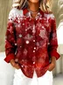Women Christmas Long Sleeve Shirt Spring/Fall Buckle Shirt Collar Regular Sleeve Daily Casual Top