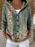 Women Floral Printing Long Sleeve Hoodie Casual Spring/Fall Cardigan Outerwear