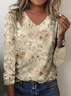 Women Floral Long Sleeve Tee T-shirt V Neck Printing Casual Spring/Fall Graphic Tee Top