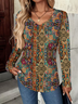 Women Floral Long Sleeve Tee T-shirt V Neck Printing Casual Spring/Fall Graphic Tee Top