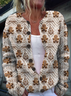 Women Christmas Printing Long Sleeve Crew Neck Vintage Spring/Fall Cardigan Outerwear