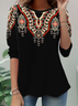 Women Ethnic Long Sleeve Tee T-shirt Crew Neck Casual Spring/Fall Tunic Top