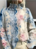 Women Floral Printing Spring/Fall Vintage Long Sleeve Turtleneck Sweater