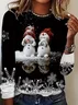 Women Christmas Snowman Long Sleeve Tee T-shirt Crew Neck Printing Casual Spring/Fall Graphic Tee Top